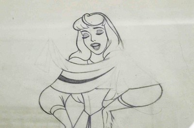Lot 659 - Walt Disney drawing of Princess Aurora and related ephemera