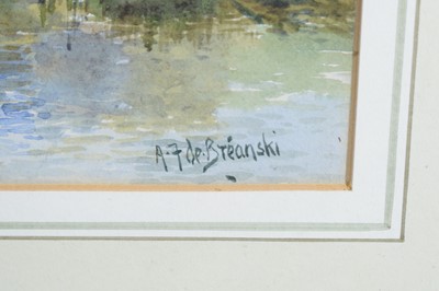 Lot 854 - Alfred Fontville De Breanski - Eventide Lake Views | watercolour