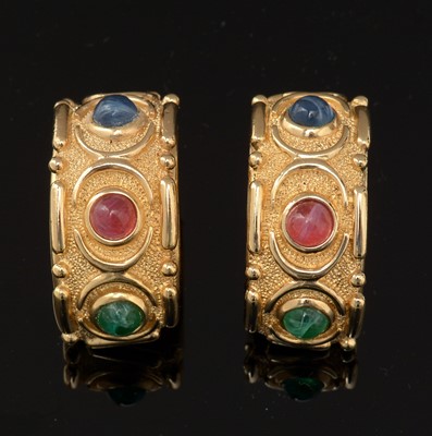 Lot 460 - Christian Dior: a pair of gilt-metal and coloured plastic clip earrings