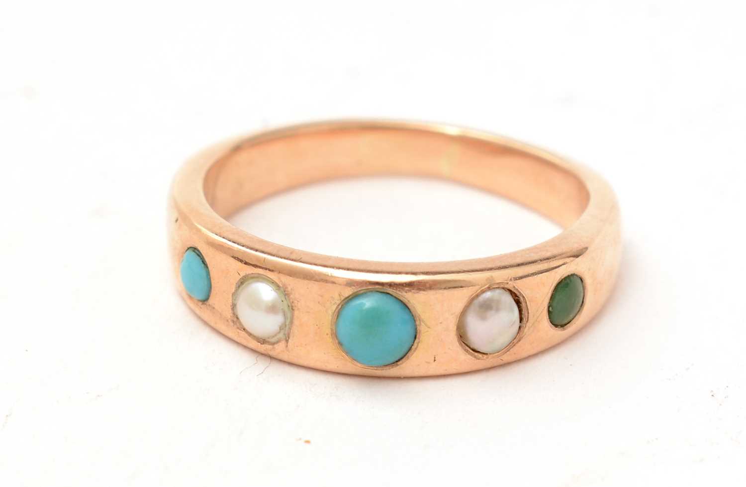 Lot 149 - A Victorian half pearl and turquoise ring