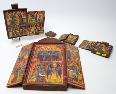 Lot 495 - Four Ethiopian Orthodox traveling icons