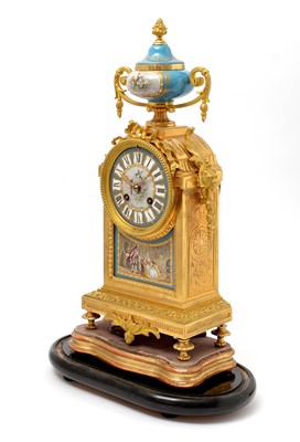 Lot 997 - A French late 19th C gilt bronze and Sevres-style mantel clock.