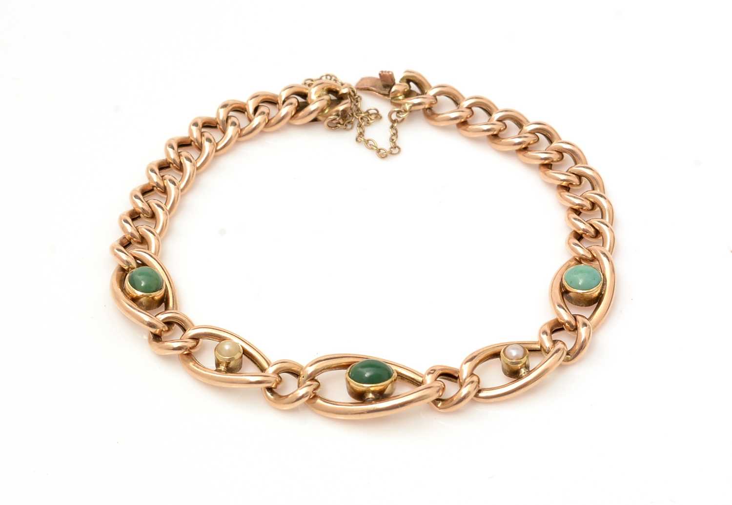Lot 147 - A late Victorian 15ct yellow gold, turquoise and half pearl bracelet