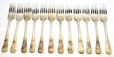 Lot 552 - Twelve Georgian silver dessert forks