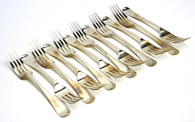 Lot 554 - Twelve Georgian silver table forks