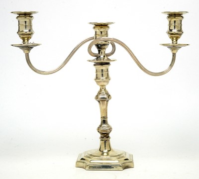 Lot 537 - An Elizabeth II silver twin branch candelabra, by Barker Ellis Silver Co