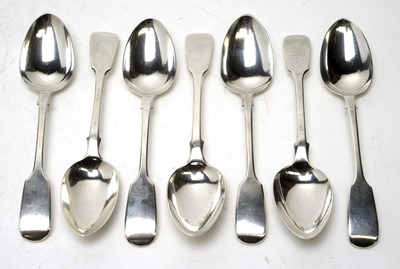 Lot 588 - Seven 19th Century silver dessert spoons