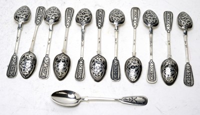 Lot 622 - A set of twelve Russian 84 standard silver teaspoons