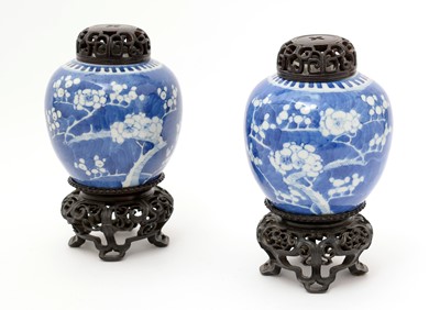 Lot 721 - Pair Chinese blue and white ginger jars