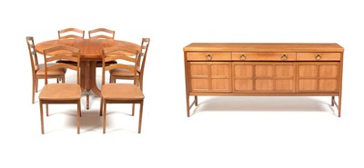 Lot 319 - Nathan Furniture: an eight piece teak dining room suite including a 'Squares' sideboard.