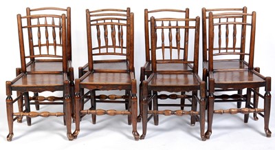 Lot 1093 - A Harlequin set of eight 19th C country made solid seat dining chairs