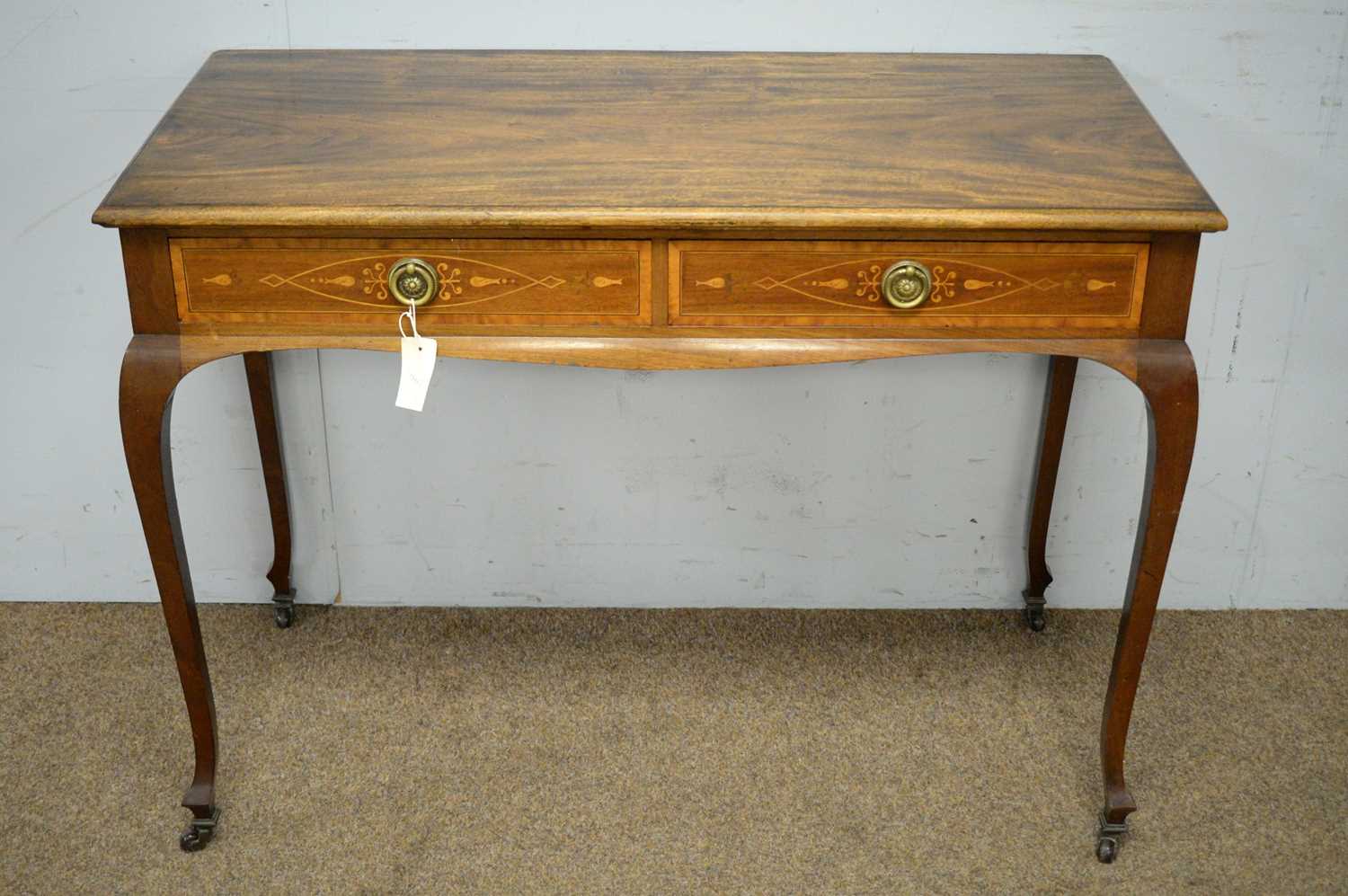 Lot 17 - A mahogany side table with two inlaid frieze drawers