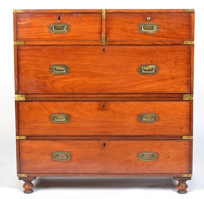 Lot 1044 - A mahogany and brass-bound campaign chest.