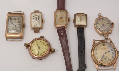 Lot 117 - A selection of gold, yellow metal and gilt cased cocktail, wrist and fob watches