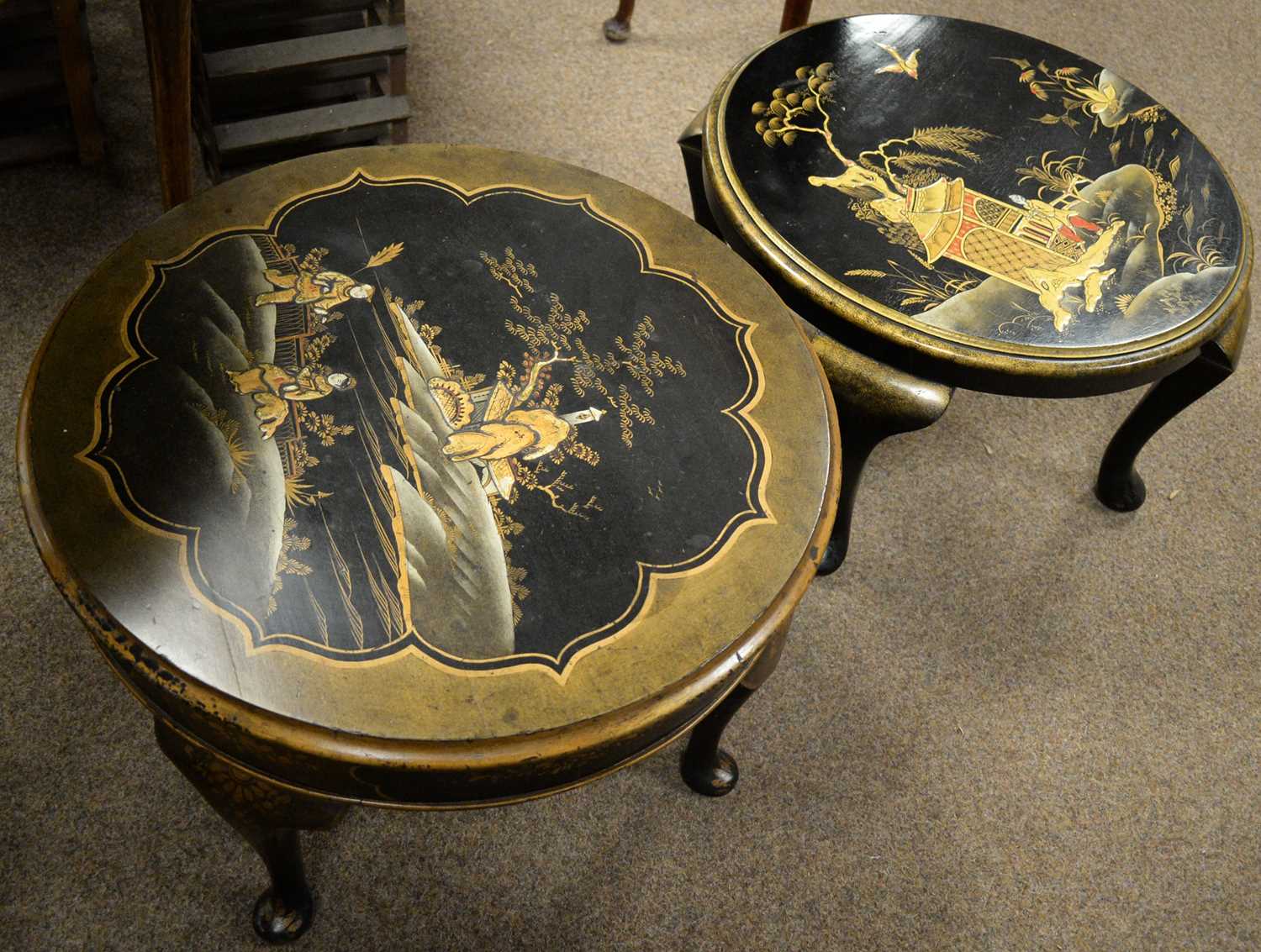 Lot 11 - Two Japanese black lacquered and enamelled coffee tables.