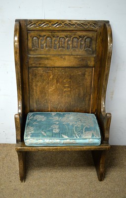 Lot 46 - A small 18th Century style carved upright settle