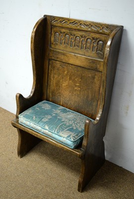 Lot 46 - A small 18th Century style carved upright settle