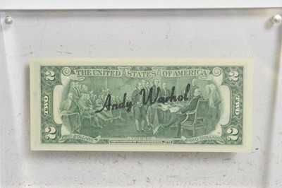 Lot 475 - Andy Warhol - Autograph on a Two Dollar Banknote | pen and ink