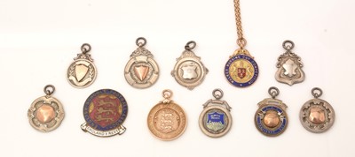Lot 162 - A selection of fob medals and a badge, various.