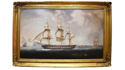 Lot 673 - Attributed to Thomas Buttersworth - HMS Newcastle off the Coast at Tynemouth | oil