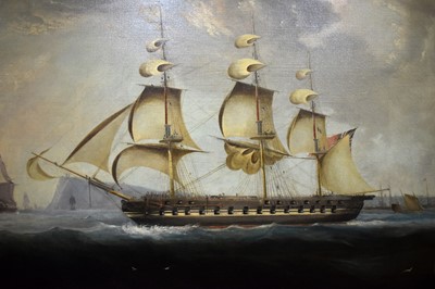 Lot 673 - Attributed to Thomas Buttersworth - HMS Newcastle off the Coast at Tynemouth | oil