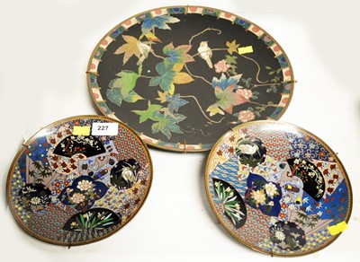 Lot 227 - Three Japanese cloisonne enamel chargers, various.
