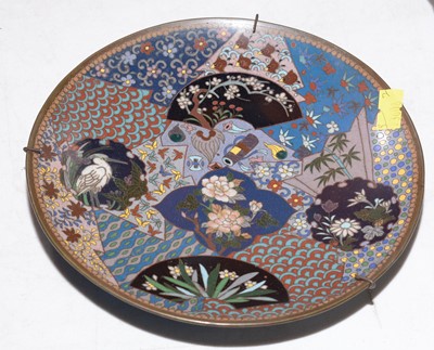 Lot 227 - Three Japanese cloisonne enamel chargers, various.