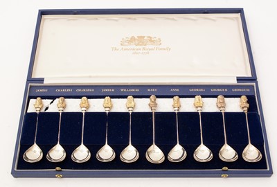 Lot 198 - American Royal Family, a cased set of ten silver commemorative spoons