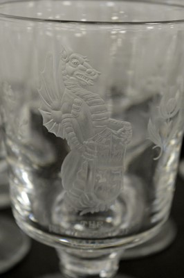 Lot 222 - A set of ten Webb etched glass goblets.