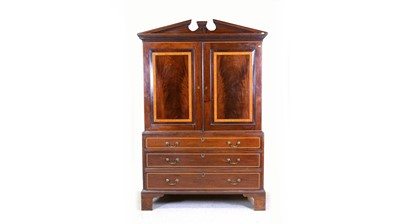 Lot 1297 - A George III mahogany and satinwood banded linen press.