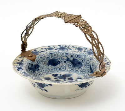 Lot 647 - Kangxi blue and white bowl with European metal mounts