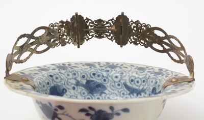 Lot 647 - Kangxi blue and white bowl with European metal mounts