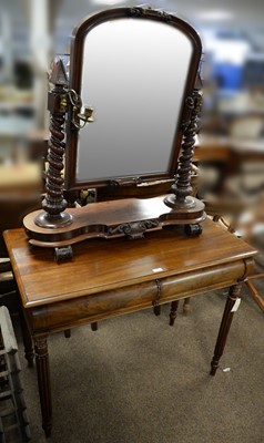 Lot 42 - A Victorian mahogany side table together with a Victorian mahogany swing toilet mirror.