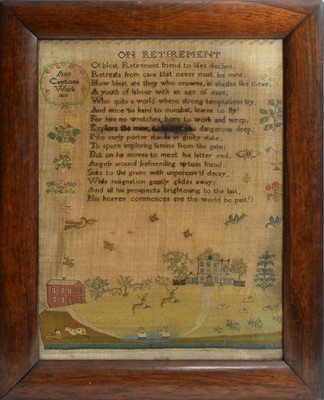 Lot 799 - "On Retirement" - Regency needlework sampler by Ann Caytons