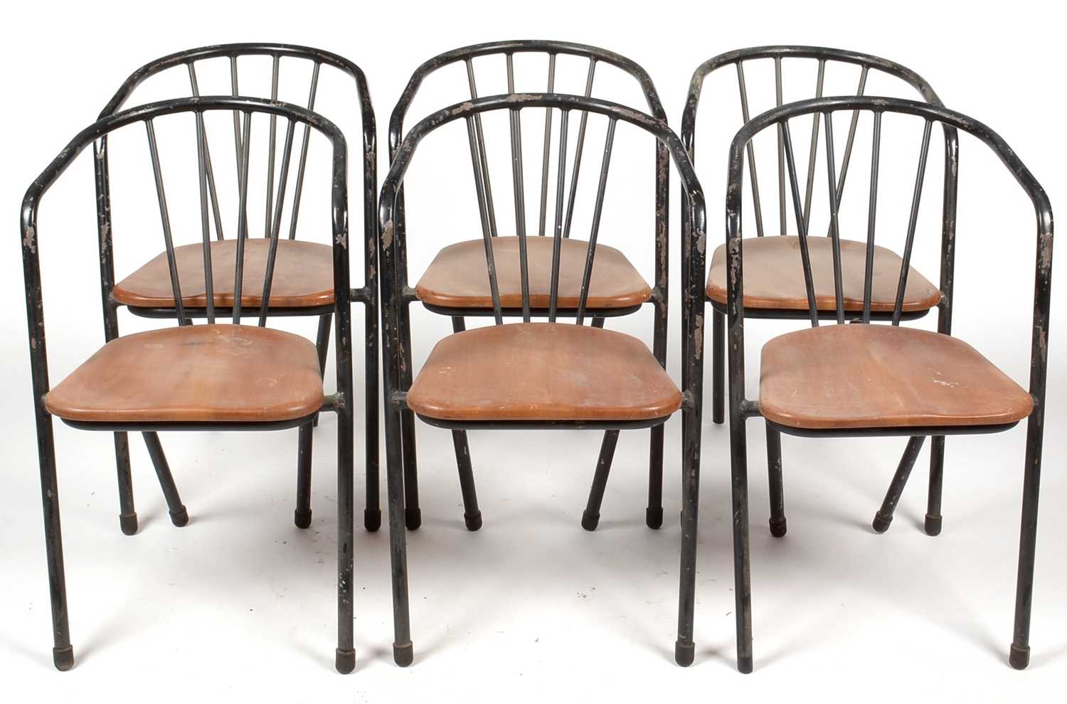 Lot 306 - Six mid Century tubular and shaped metal industrial chairs.