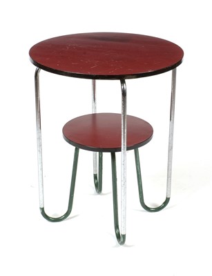 Lot 309 - A mid Century bent chrome metal and painted two tier table