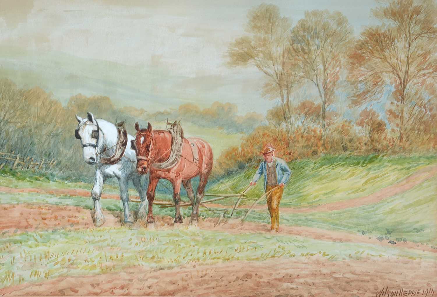 Lot 73 - Wilson Hepple - Ploughing | watercolour