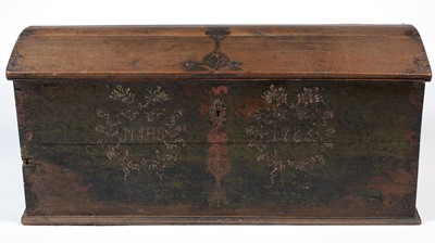 Lot 1321 - An early 19th Century Scandinavian painted oak and pine marriage chest.