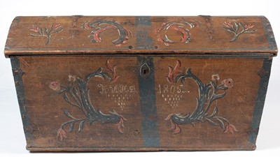 Lot 1322 - An early 19th Century Scandinavian painted pine marriage chest.