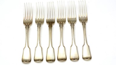 Lot 585 - Six William IV silver table forks