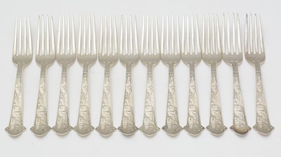Lot 616 - Twelve American sterling standard silver dessert forks, by Gorham & Co