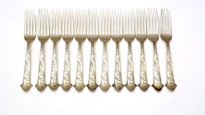 Lot 616 - Twelve American sterling standard silver dessert forks, by Gorham & Co