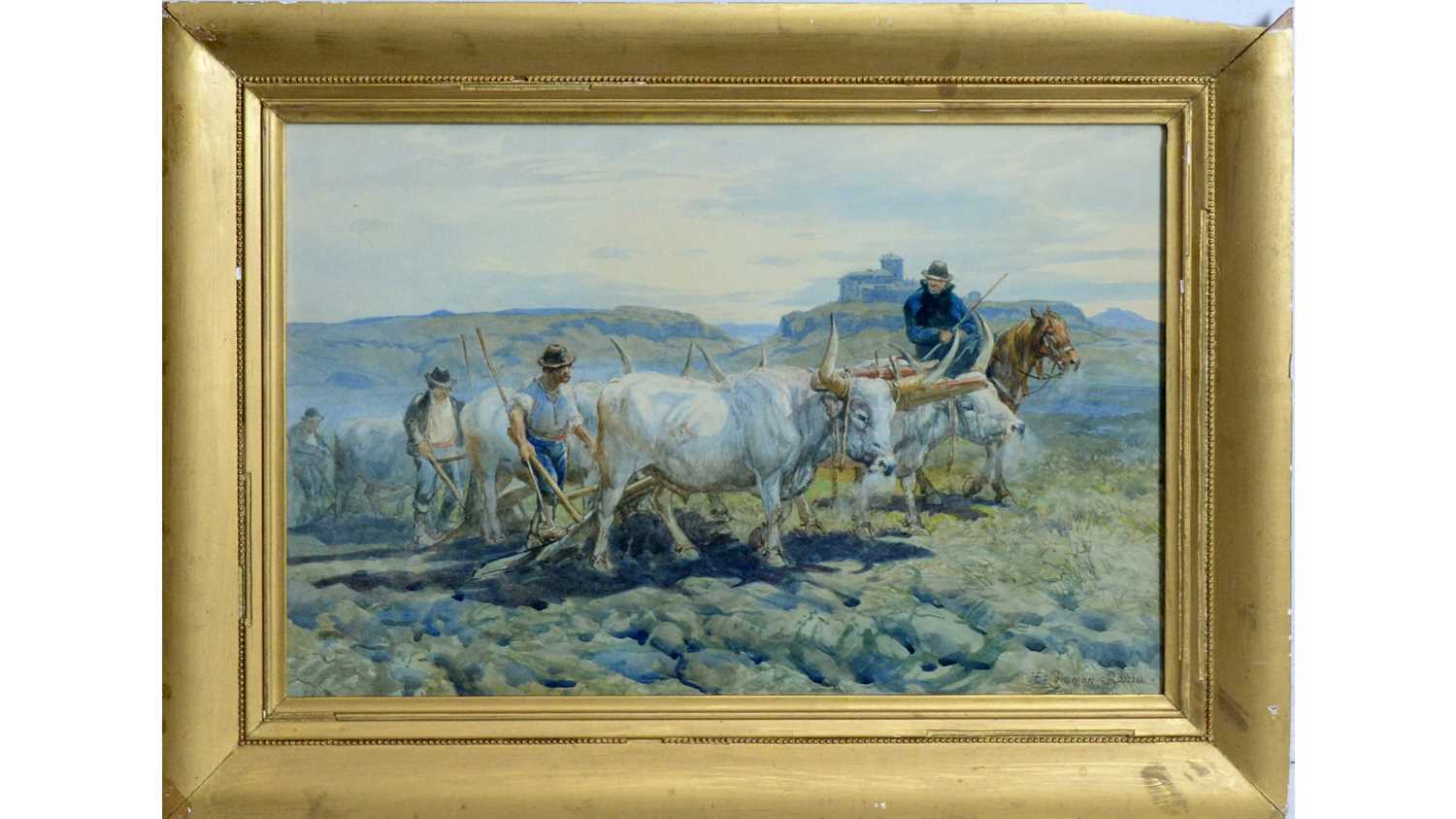 Lot 878 - Henry Enrico Coleman - Italian Ploughing Scene | watercolour