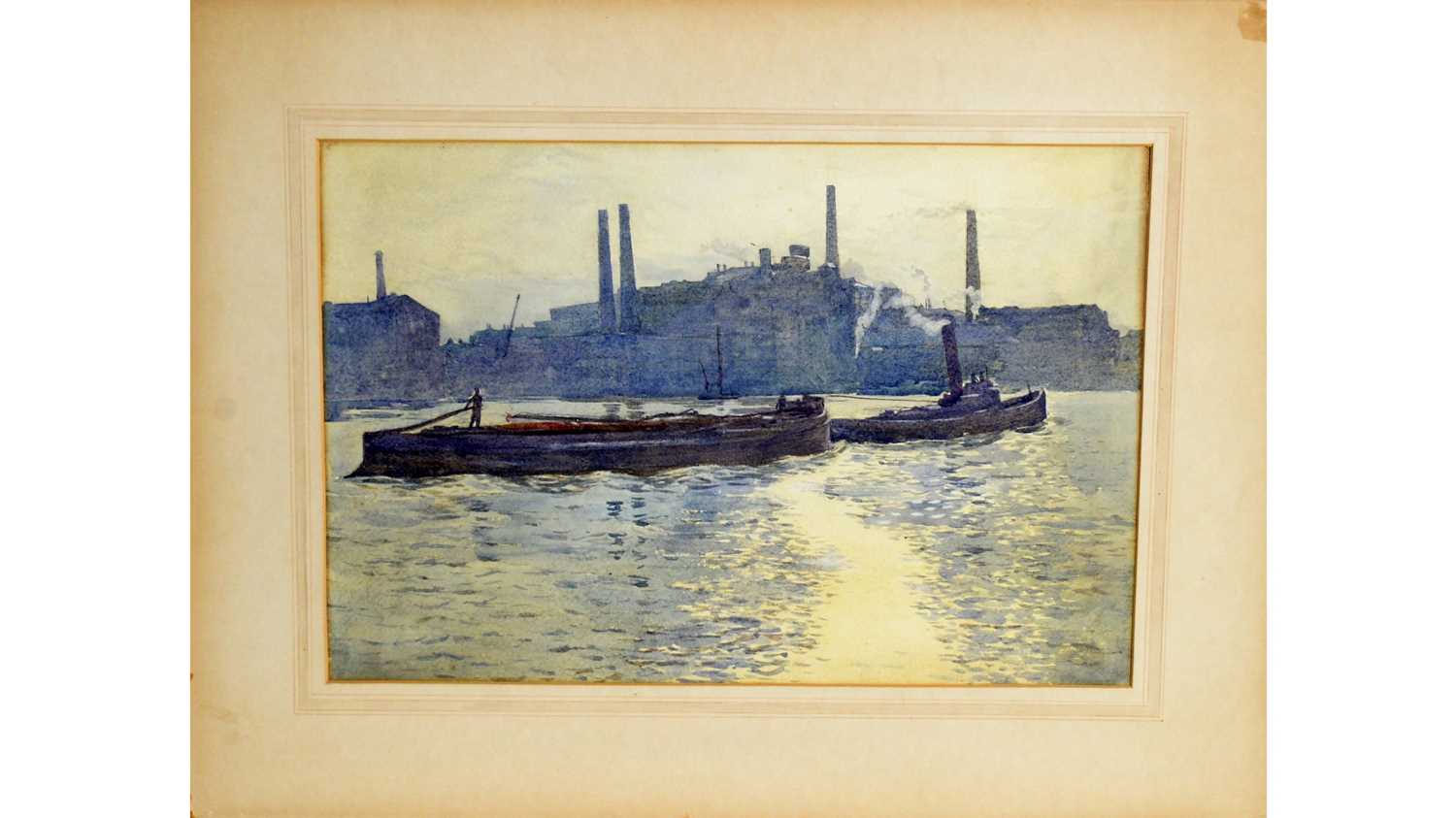 Lot 836 - Late 19th Century British School - Tug Boat and Barge at Dusk  | watercolour