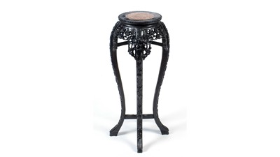 Lot 1250 - A Chinese ebonised, pierced and carved jardiniere/vase stand.