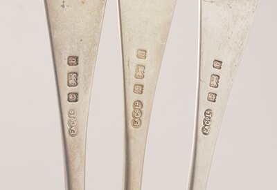 Lot 111 - A selection of silver spoons, forks and sugar tongs