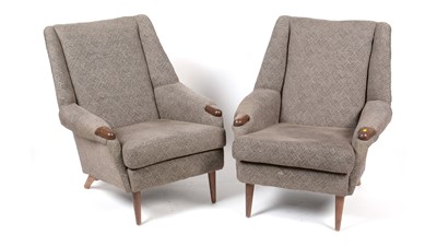 Lot 322 - A pair of stylish mid-Century Afromosia armchairs, Early 1960's.British