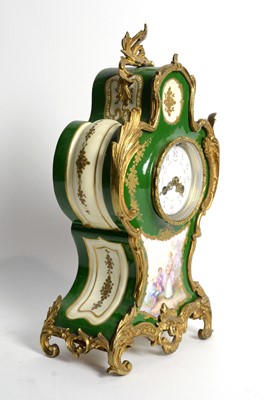 Lot 1140 - Vincenti & Cie: a green Paris-style porcelain and gilt bronze mantel clock.