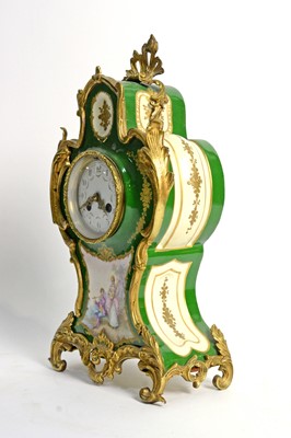 Lot 1140 - Vincenti & Cie: a green Paris-style porcelain and gilt bronze mantel clock.