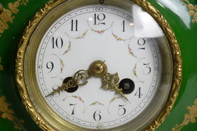 Lot 1140 - Vincenti & Cie: a green Paris-style porcelain and gilt bronze mantel clock.